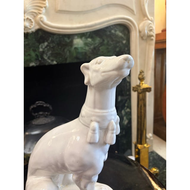Ceramic Vintage Hollywood Regency White-Glazed Greyhound Whippet Statue For Sale - Image 7 of 11