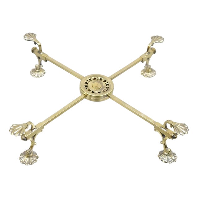 Vintage LFS LTD English Sheffield Brass Tone Metal Expandable Footed Trivet For Sale