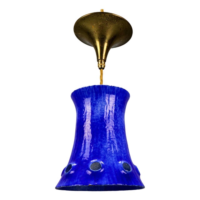 Mid-Century Modern Blue Enameled Iron Pendant Light, 1960s For Sale