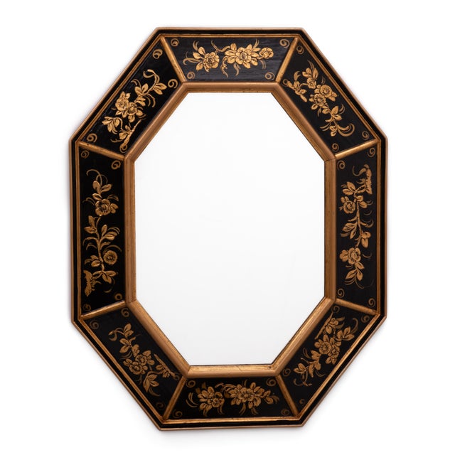 La Barge Octagonal Italian Gilt Relief Painted Wood Mirror LaBarge Attributed For Sale - Image 4 of 14