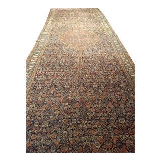 19th Century Persian Farahan Gallery Rug, Hand-Knotted Wool, Herati Geometric Pattern, Navy & ivory, 7x19 For Sale