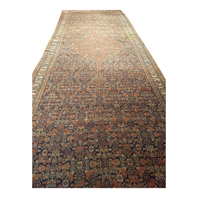 19th Century Persian Farahan Gallery Rug, Hand-Knotted Wool, Herati Geometric Pattern, Navy & ivory, 7x19 For Sale