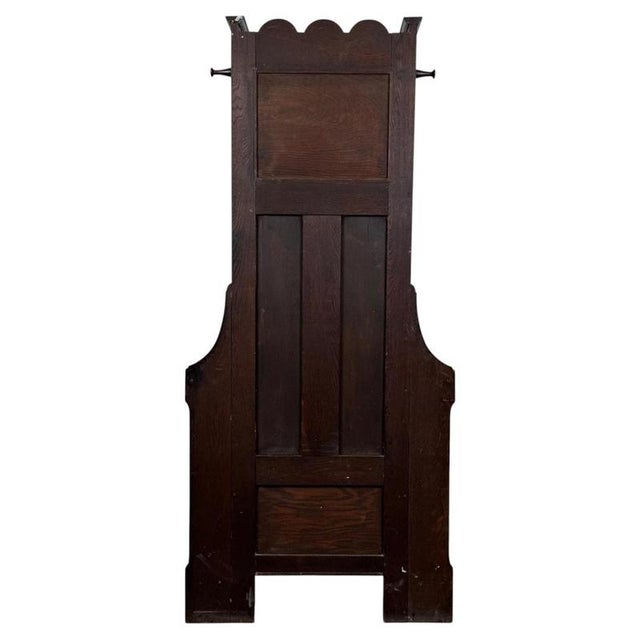 Wood Antique Early 20th Century English Oak Entrance Hall Stand For Sale - Image 7 of 11