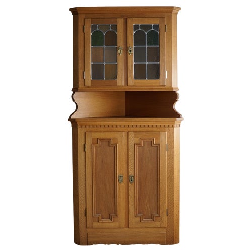 Tall Danish Modern Corner Cupboard in Oak Glass by Henning
