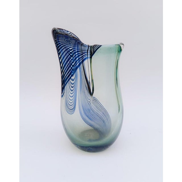 2-Mouthed Murano Glass Vase with Blue Cane Decor, 1970s For Sale - Image 13 of 13