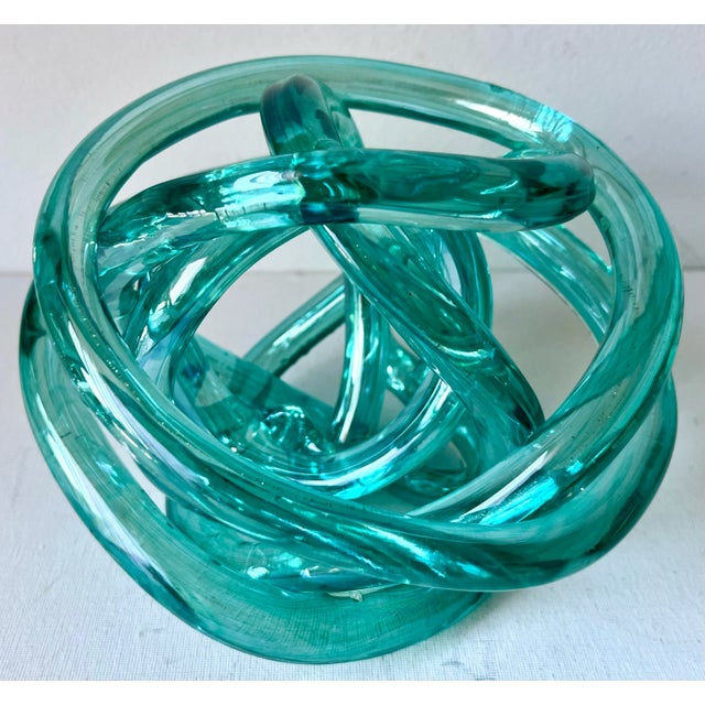 Hand=Blown Turquoise 7" Glass Knot Sculpture For Sale In New York - Image 6 of 6