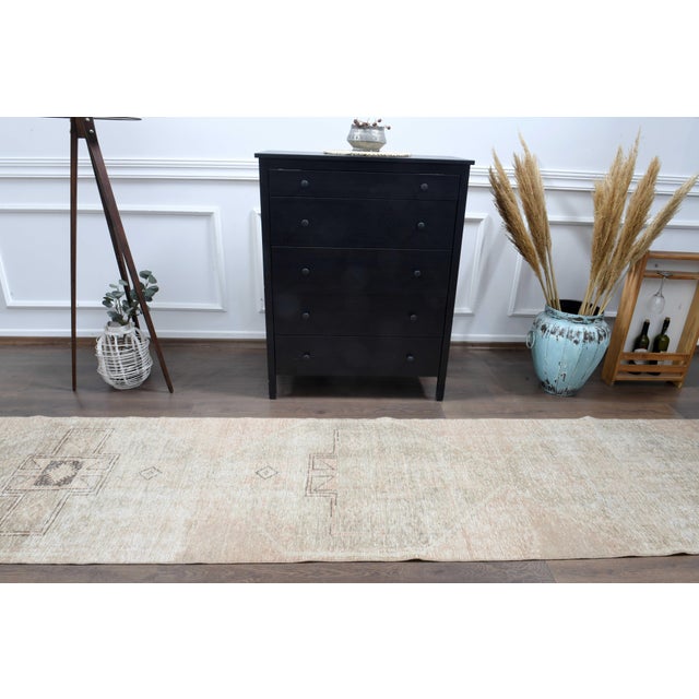 1970s Vintage Turkish Handmade Wool Cotton Runner Rug For Sale - Image 4 of 11