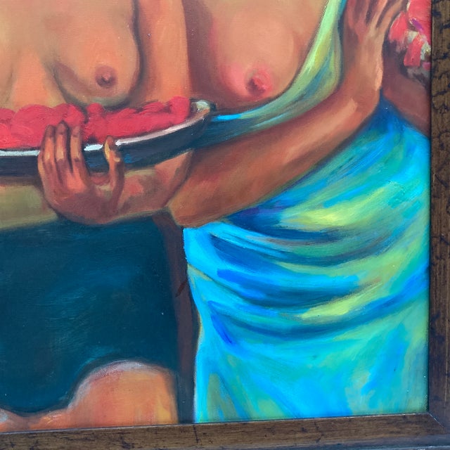 Blue "Two Tahitian Women" — Vibrant Oil Painting on Canvas by Cyndy Ortiz (After Paul Gauguin) For Sale - Image 8 of 12