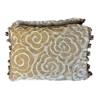 Pair of Cut Velvet Cream Floral Pillows For Sale