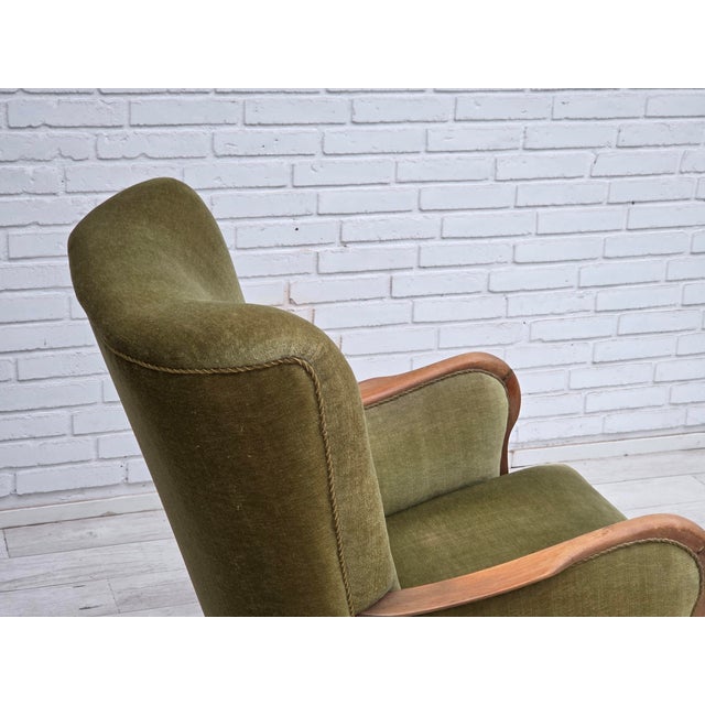 Danish Beech Highback Armchair with Velour Upholstery, 1960s For Sale - Image 11 of 18