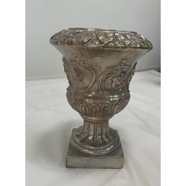 1990s Italian Hand Painted Ceramic Urn With Silver Leaf For Sale - Image 10 of 12
