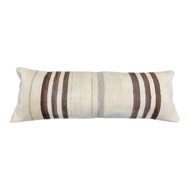 Turkish Hemp Pillow Cushion Natural Beige Brown Cushion Cover 14"x40" For Sale