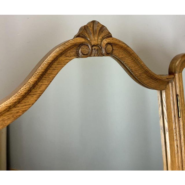 Metal Vintage French Louis Style Oak Dressing Table with Mirror For Sale - Image 7 of 13