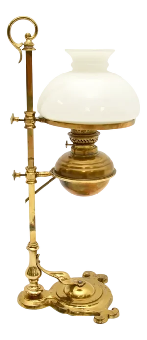 Antique Brass and Glass Table Lamp, 1900