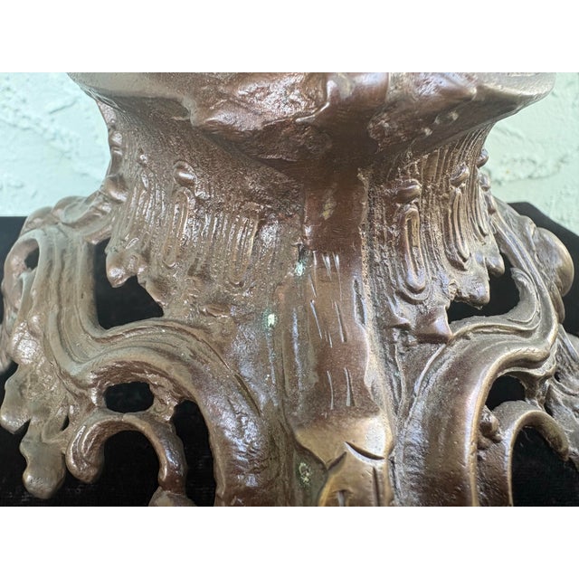 Antique-Style Figural Cherub Candle Holder in Cast Metal With Rococo Base 19.5” For Sale - Image 11 of 12