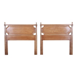 American of Martinsville Mid-Century Modern Cherry and Burl Wood Twin Headboards, Pair For Sale