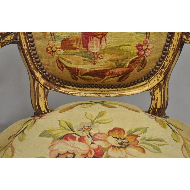 Antique French Louis XVI Style Aubusson Tapestry Fauteuil Arm Chairs - A Pair For Sale - Image 15 of 18