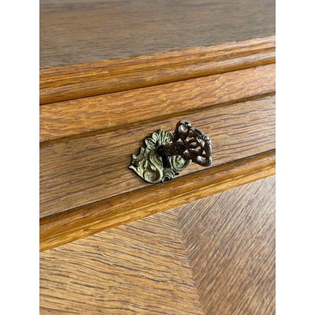 1970s Oak Slant-Front Bureau Writing Desk With Storage Mid-Century Modern 1970s For Sale - Image 5 of 11