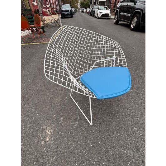 Bertoia for Knoll Pair of Small Diamond Chairs. New aftermarket seat pads in Blue. Great pop of color! Metal is solid and...