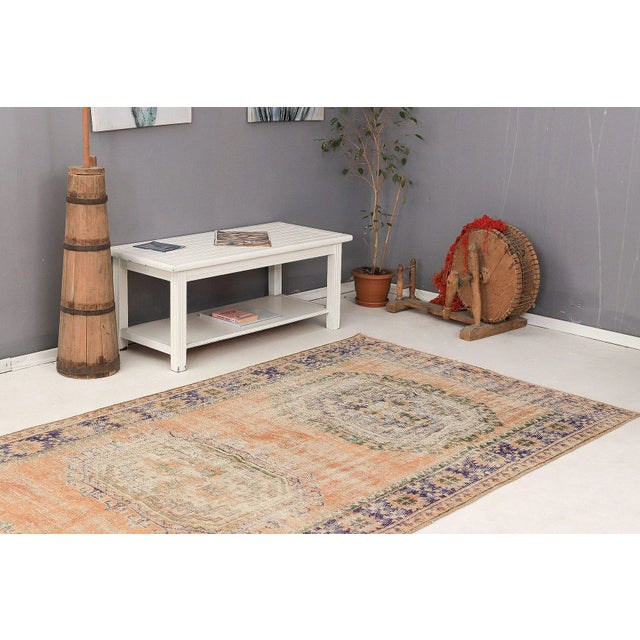 Mid 20th Century Distressed Vintage Turkish Oushak Rug For Sale In Los Angeles - Image 6 of 7