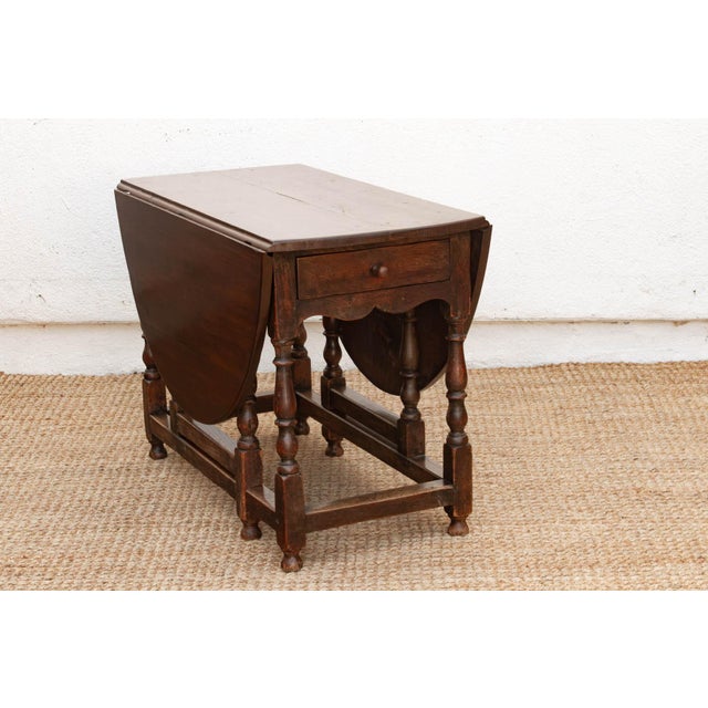 Brown Antique English Oak Gateleg Drop Leaf Table For Sale - Image 8 of 13