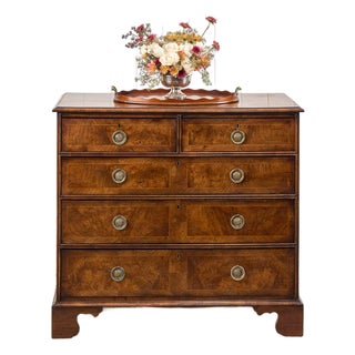 Exquisite 19th Century Burl Walnut Two Over Three Chest With Rings Pulls For Sale