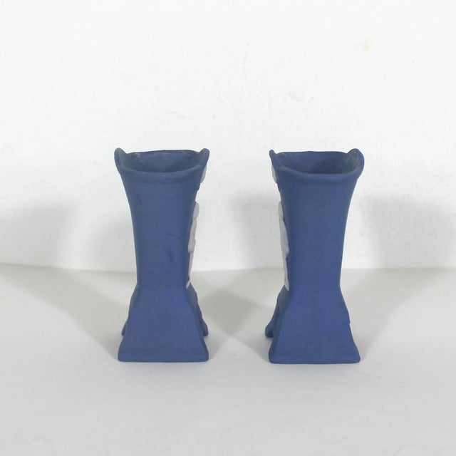 English Vintage Blue and White Jasperware Mini Vases, Wedgwood Style Miniature For Sale - Image 3 of 8