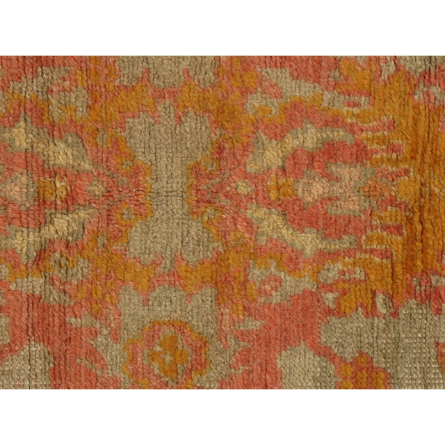 Antique Oushak Carpet, Handmade Turkish Oriental Rug, Saffron, Coral, Light Blue For Sale - Image 11 of 17
