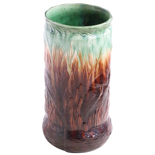 Antique Majolica Umbrella Cane Stand Possibly Weller or Roseville For Sale In New York - Image 6 of 15
