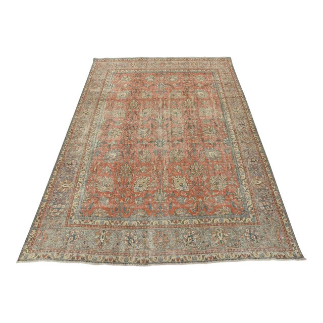 Tabriz Rug 9’9” X 12’8” Pink Wool Vintage Distressed Hand-Knotted Carpet For Sale
