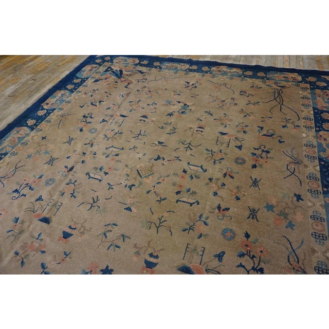 1920s Camel Floral Geometric Antique Chinese Peking Carpet 8'2" X 9'9" Handknotted Wool Rug For Sale - Image 4 of 12