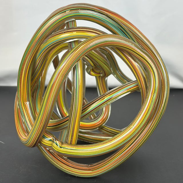 Large Zanetti Style Murano Glass Multi-Color Striped Twisted and Knotted Rope Sculpture For Sale - Image 9 of 13