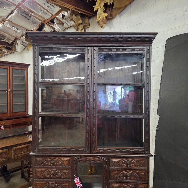 Mid 18th Century Unique Oak Jacobean Revival Carved Display Cabinet For Sale - Image 11 of 18