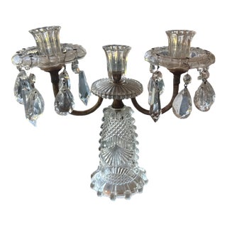 Antique Victorian Pressed Glass Three-Arm Girandole Candelabra For Sale