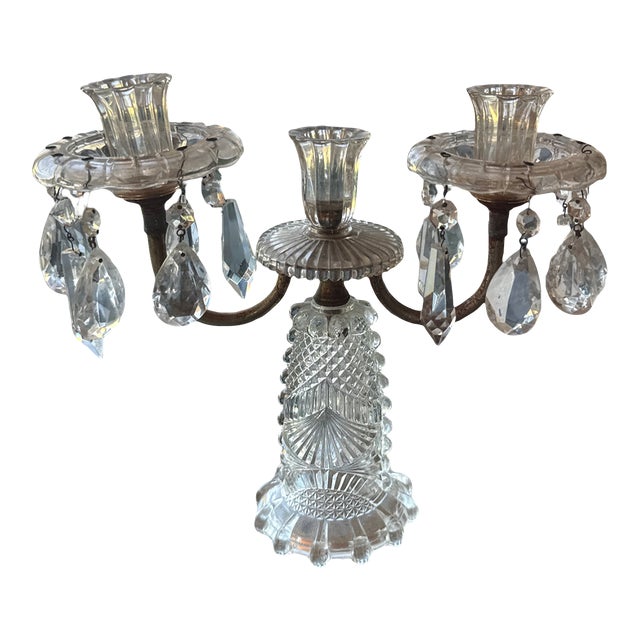 Antique Victorian Pressed Glass Three-Arm Girandole Candelabra For Sale