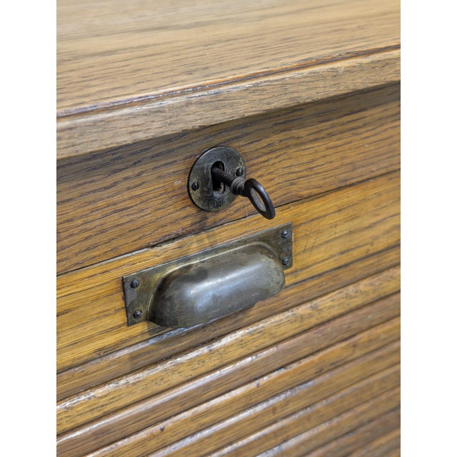 Antique Oak Louvered Cabinet, 1920s For Sale - Image 9 of 15