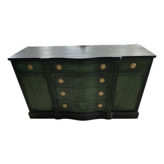 1930s Antique Green Serpentine Sideboard Federal Style Credenza For Sale