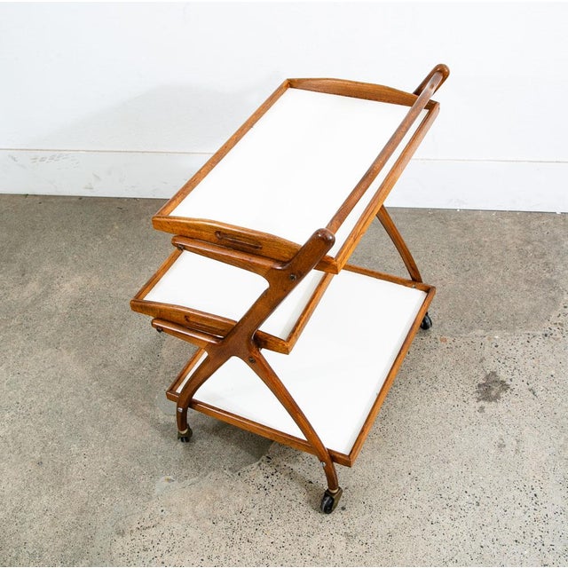 1960s Mid Century Danish Modern Serving Cart Italian Bar Tray Trolley Rolling White For Sale - Image 11 of 12
