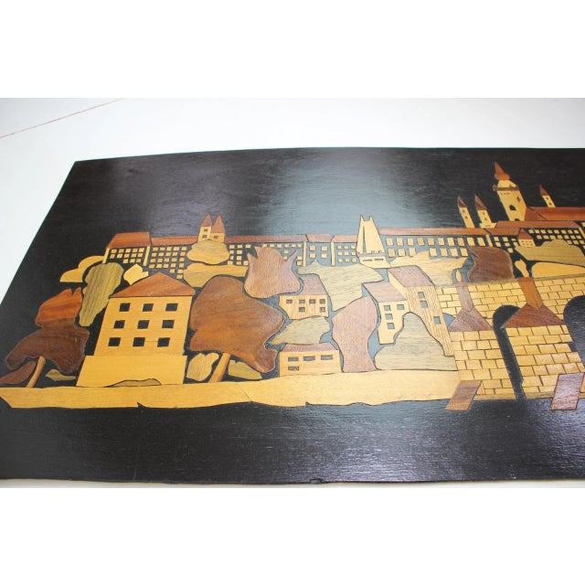 Mid-Century Wooden Illustration of Prague, 1950s For Sale - Image 6 of 14