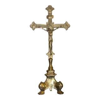 Goldscheider of Vienna Crucifix on Stand, Gilt Brass, Italy, Late 20th Century For Sale