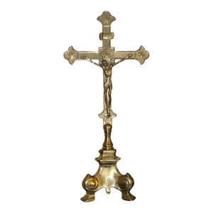 Goldscheider of Vienna Crucifix on Stand, Gilt Brass, Italy, Late 20th Century