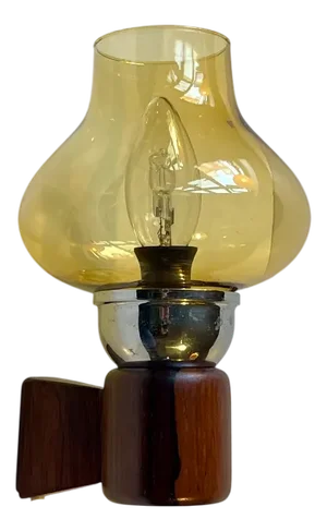Swedish Wall Sconce with Honey Smoke Glass Shade, 1960s