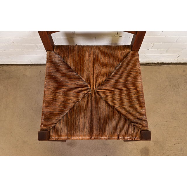 Wood Gustav Stickley Antique Mission Oak Arts & Crafts Ladder Back Side Chairs or Dining Chairs With Rush Seats, Pair For Sale - Image 7 of 12