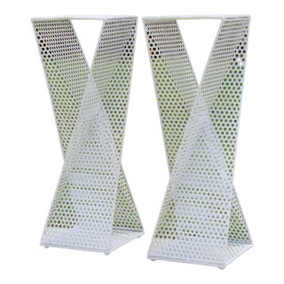 Vintage 1960s Mathieu Matégot Style Sculptural Perforated Metal Pedestals – Pair of Mid-Century Modern Plinths For Sale
