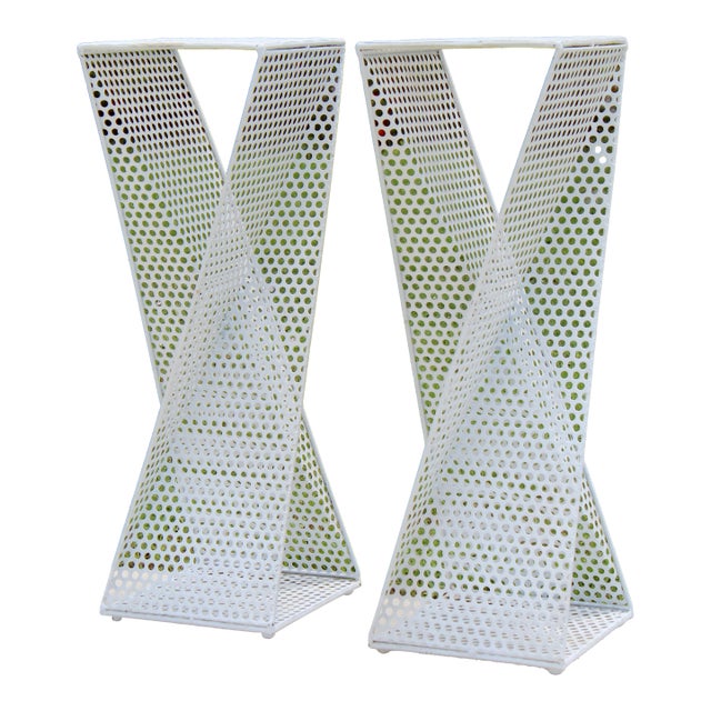 Vintage 1960s Mathieu Matégot Style Sculptural Perforated Metal Pedestals – Pair of Mid-Century Modern Plinths For Sale