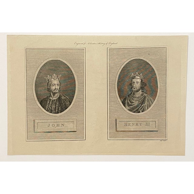 Pair of double portrait engravings of four British Kings: King Canute I (Cnut) (994-1035), Alfred the Great (c. 849-899),...