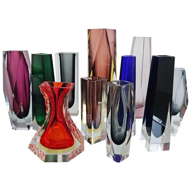 Mid-Century Modern Sommerso Glass Vases, Italy, 1970s, Set of 11 For Sale