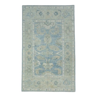 Green & Blue Turkish Oushak Rug 4' x 6'5" For Sale