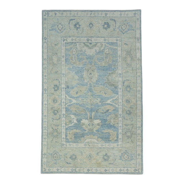 Green & Blue Turkish Oushak Rug 4' x 6'5" For Sale