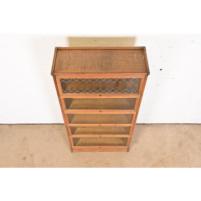 Antique Arts and Crafts Oak Five-Stack Barrister Bookcase With Leaded ...